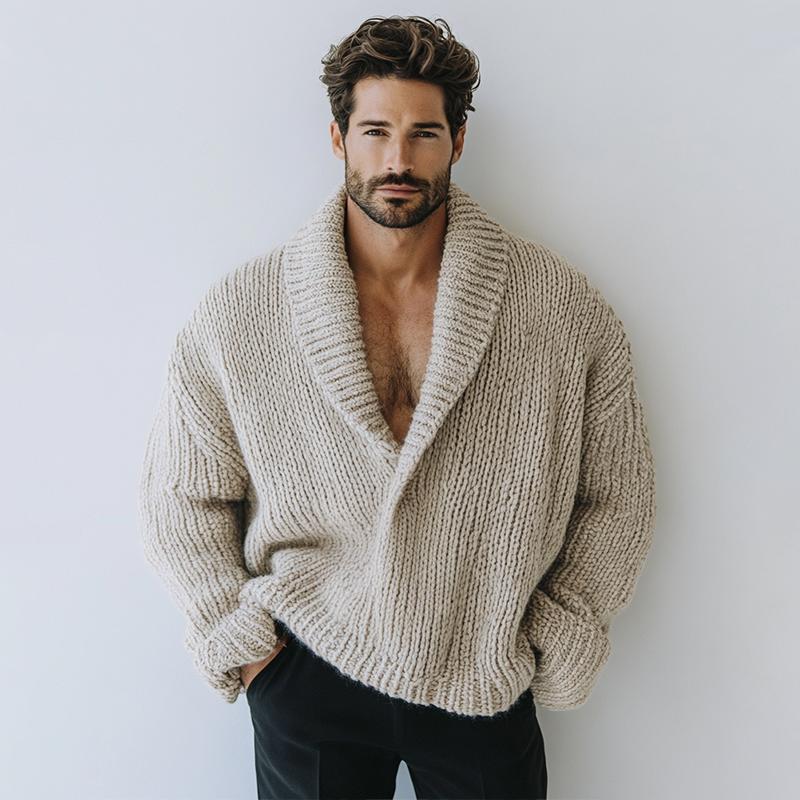 Herrenmode Oversize-Stil Einfarbig Revers Langarm Lässiger Strickpullover