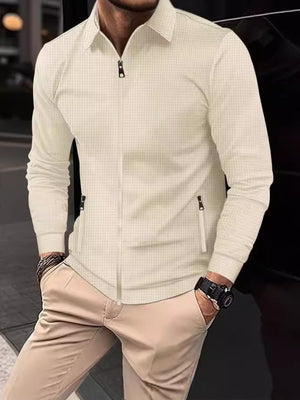 CHAQUETA CÁRDIGAN CHAQUETA CON CREMALLERA CHAQUETA CASUAL DE MANGA LARGA CON SOLAPAS Y GOFRE