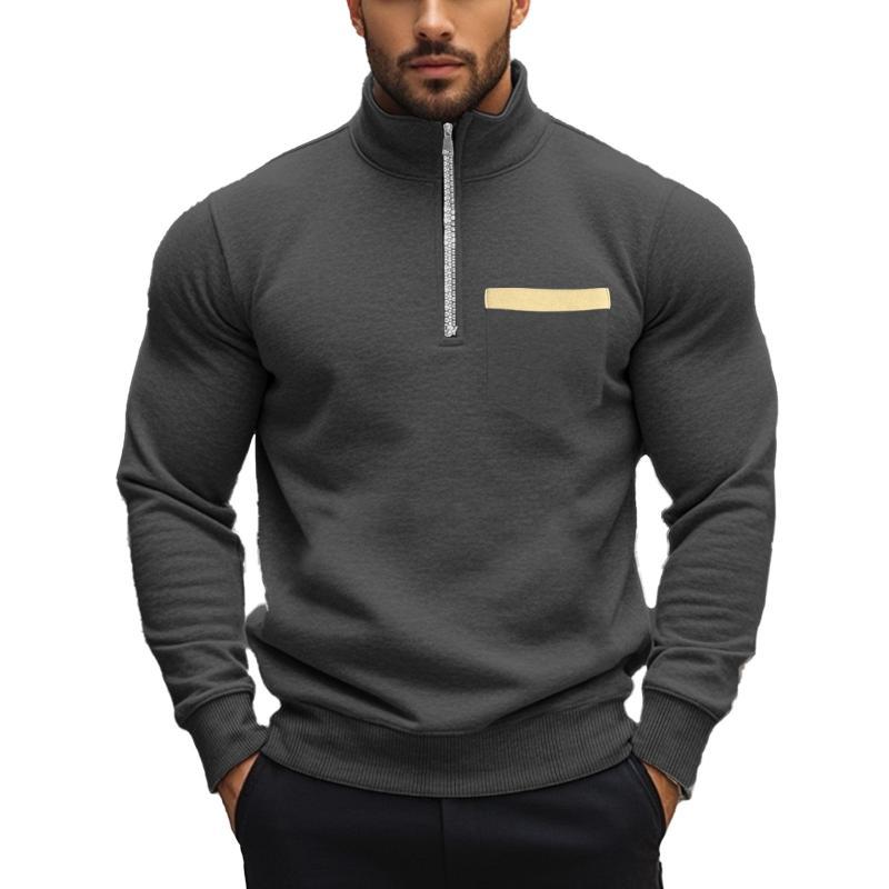 Men's Casual Zipper Stand Collar Solid Color Sweatshirt