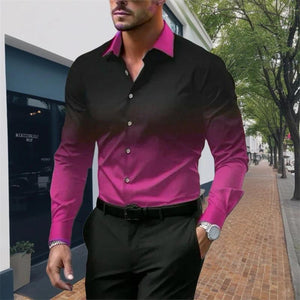 Camisa de manga larga holgada con botones y solapa degradada para hombre