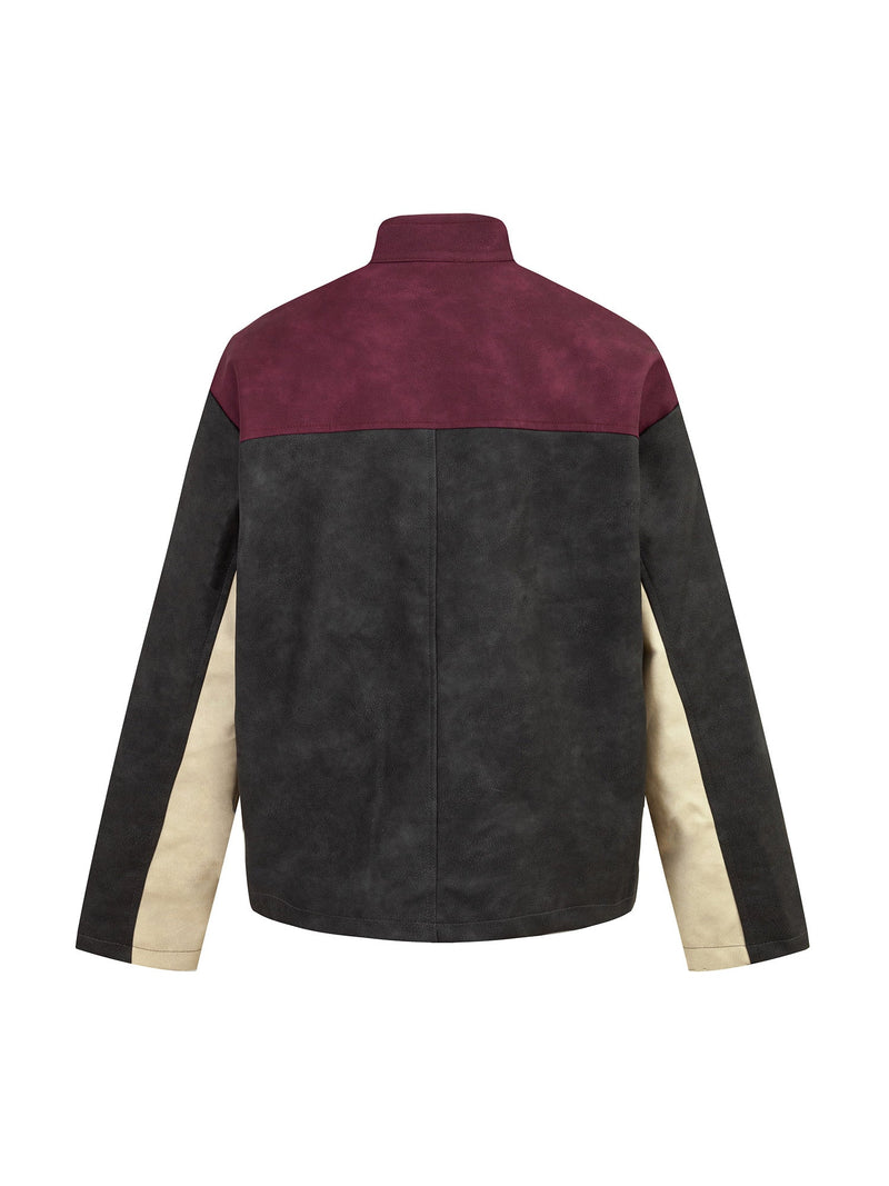 Contrast Color Suede PU Leather Jacket