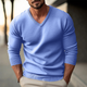 Men's Solid Color V-neck Long-sleeved Knitted Pullover Sweater
