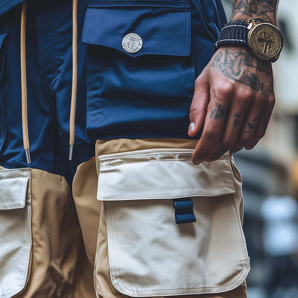 Pantalones cortos cargo con múltiples bolsillos en contraste para hombre