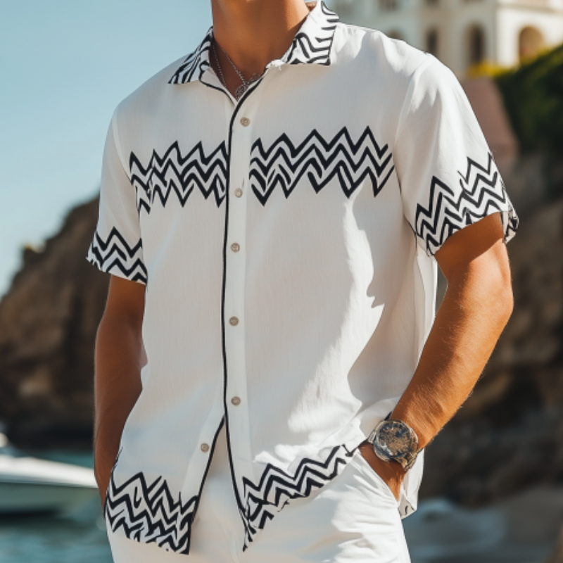 Men's Fashion Casual Retro Printed Short Sleeve Shirt