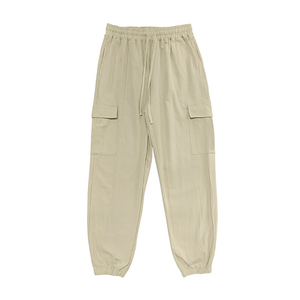 Pantalones cargo clásicos casuales multibolsillos de algodón y lino para hombre