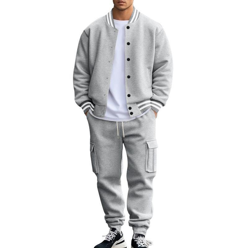 Men's Stand Collar Baseball Jacket Trousers Sports Casual Set