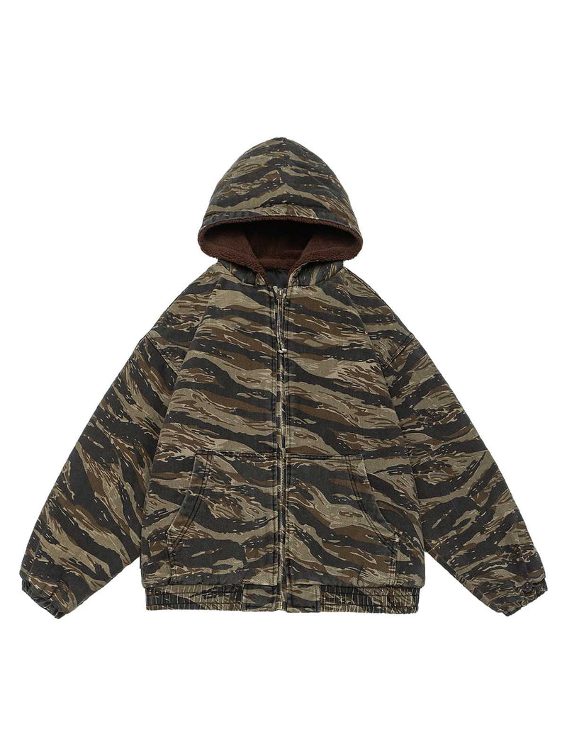 Camouflage Fleece Hooded Jacket