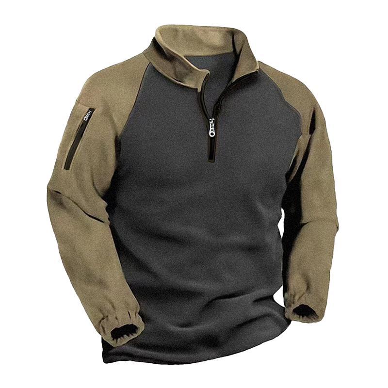 Men's Outdoor Plush Warm Colorblock Stand Collar Long Sleeve Sweatshirt