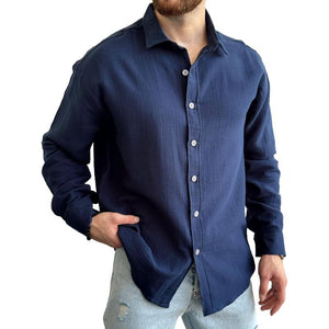 Men's Solid Long Sleeve Lapel Shirt