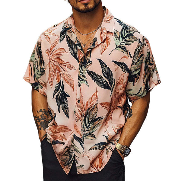Camisa informal de manga corta con estampado retro hawaiano de verano para hombre