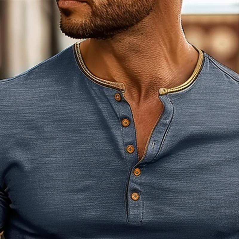 Camiseta Henley con botones lisos para hombre