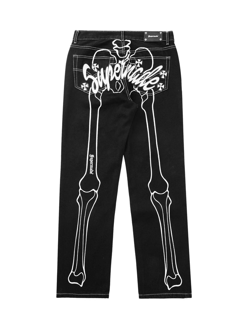 Hip Hop Bones Embroidered Jeans