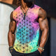 Herren-Tanktop mit V-Ausschnitt und Blumen-des-Lebens-Print im Vintage-Stil
