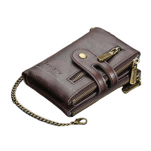 Men's Short Retro Double Zipper Multi-Card Wallet