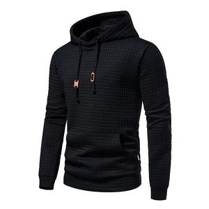 SUDADERA CASUAL PARA HOMBRE CON BOLSILLO GRANDE, SUDADERA CON CAPUCHA DE COLOR LISO Y JACQUARD CON CUADRADOS PEQUEÑOS