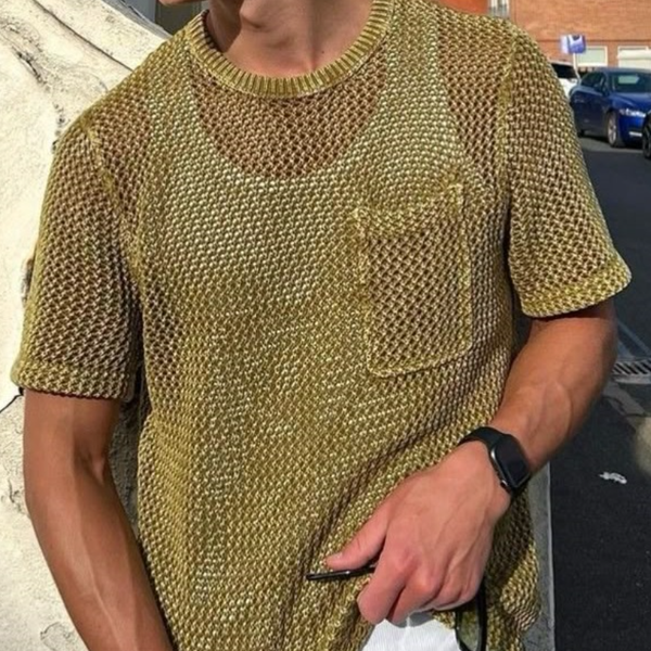 Camiseta informal de punto holgado, de manga corta y cuello redondo para hombre (sin camiseta sin mangas)