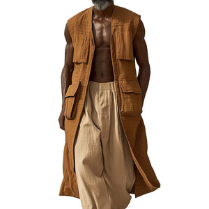 Lange ärmellose Leinenweste im Western-Vintage-Stil für Herren