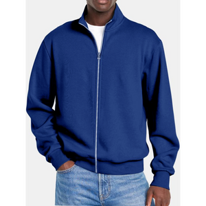 Men's Solid Color Zipper Stand Collar Long Sleeve Sweatshirt Jacket