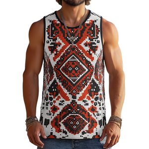 Camiseta sin mangas con cuello redondo y estampado étnico informal retro para hombre