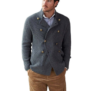 Men's Spring And Autumn Dark Gray Double-Breasted Casual Knitted Cardigan