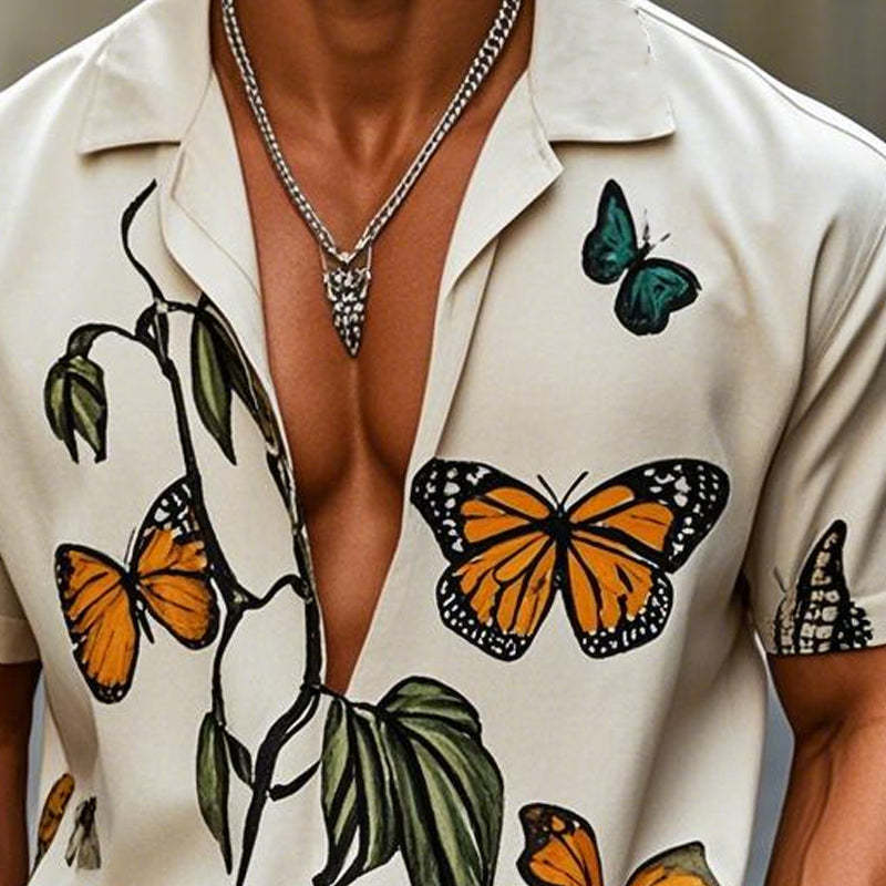 Men's Casual Loose Butterfly Print Short Sleeve Shirt MTA2586C6X
