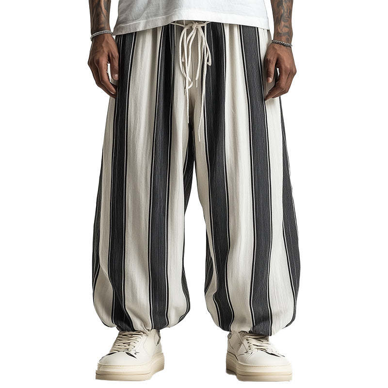 Men's Black And White Wide Striped Casual Trousers