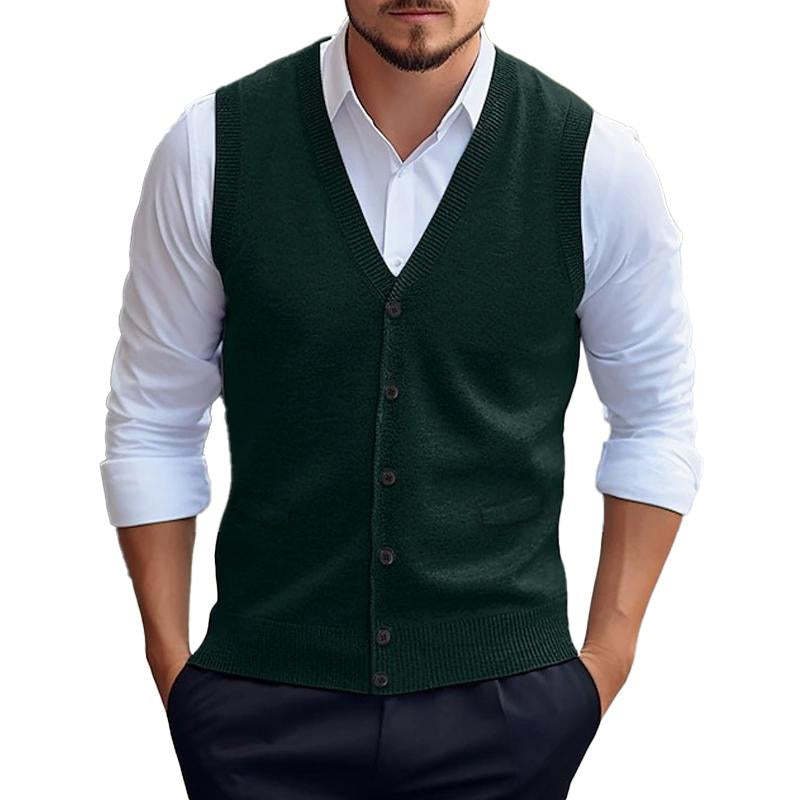 Chaleco tipo cárdigan informal de punto de color liso para hombre