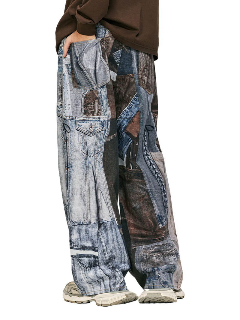 Washed Patchwork Baggy Jeans