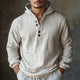 Hautfreundlicher, cremefarbener Langarm-Hoodie aus Baumwolle und Leinen für Herren