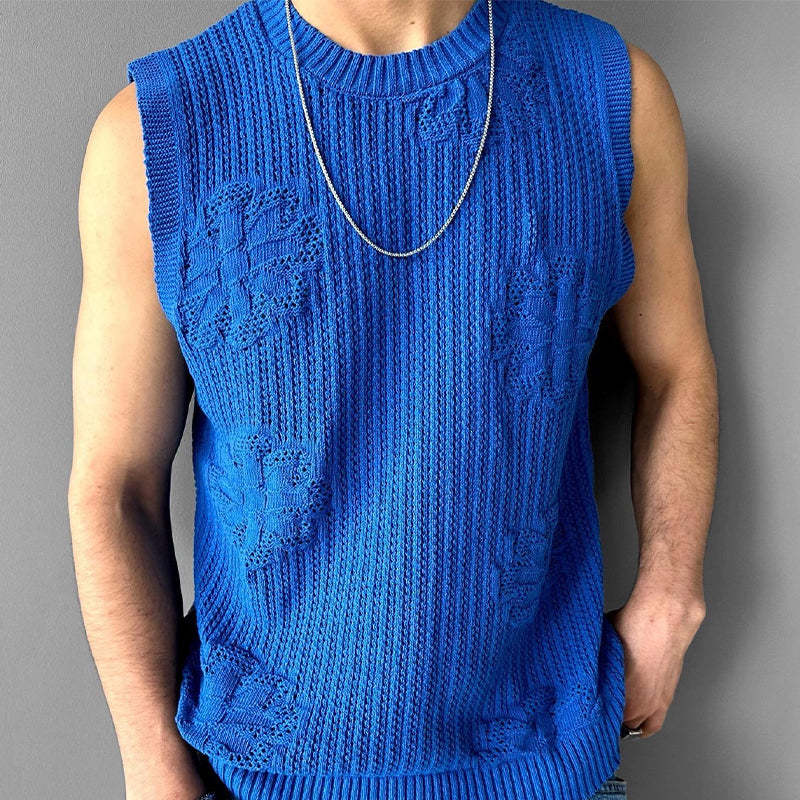 Men's Knitted Jacquard Crew Neck Tank Top