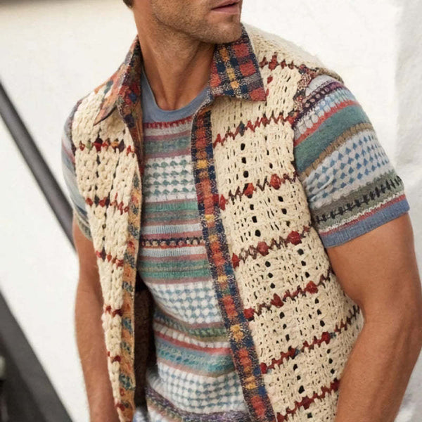 Herren Vintage Apricot Strickweste mit Revers