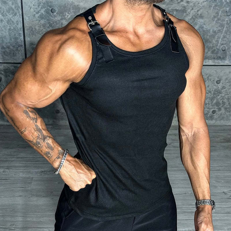 Men's Patchwork Leather Casual Tank Top