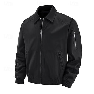 Chaqueta ligera para hombre, chaqueta bomber, chaqueta informal, para uso diario, para vacaciones, resistente al uso, con bolsillo, para primavera y otoño, lisa, moderna, clásica, con solapa, regular, negra, blanca, azul rey, morada y café.