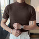 Herren-T-Shirt mit halbem Rollkragen, einfarbig, eng gestrickt, kurzärmelig