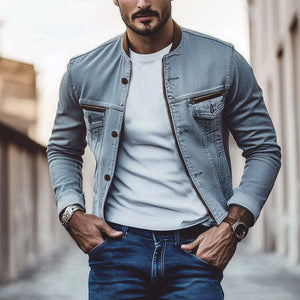 Men's Spring And Autumn Vintage Gray Washed Denim Jacket