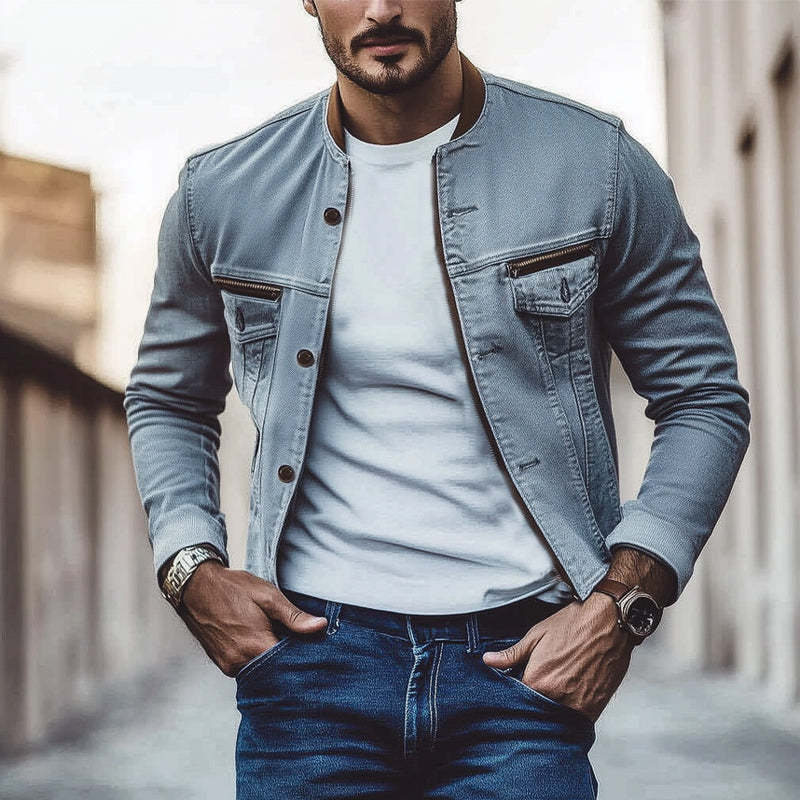 Men's Spring And Autumn Vintage Gray Washed Denim Jacket