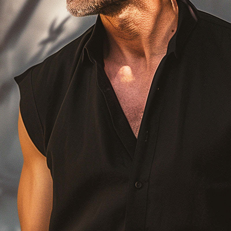 Camisa sencilla sin mangas con hombros anchos para hombre