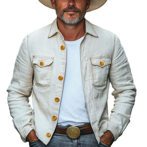Men's Spring And Autumn Cotton And Linen Button Jacket