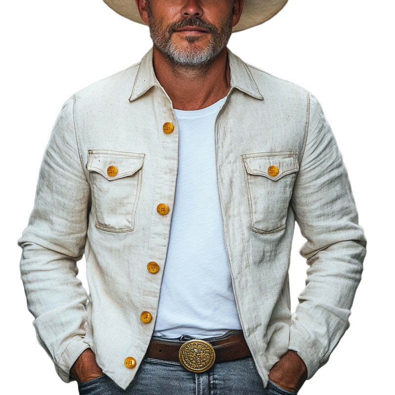 Men's Spring And Autumn Cotton And Linen Button Jacket MTA1915C0U