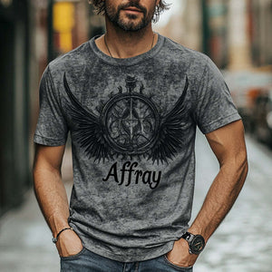 Camiseta informal de cuello redondo con estampado vintage gris oscuro para hombre