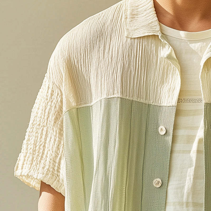 Camisa deportiva informal de manga corta con tejido texturizado para hombre, de primavera