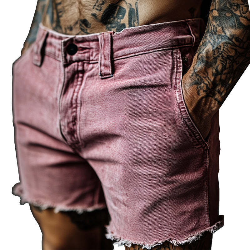 Shorts vaqueros vintage sencillos con bordes sin rematar para hombre