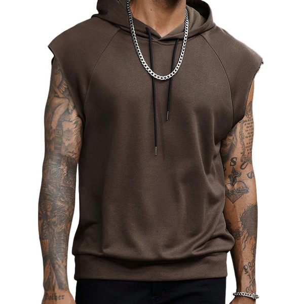 Camiseta deportiva con capucha de color sólido, estilo retro e informal para hombre