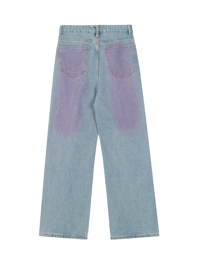 American Retro Spray-painted Star Embroidered Jeans