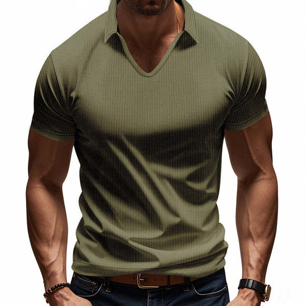 Men's Solid Color Waffle Lapel Short Sleeve POLO Shirt MTA0158D6X