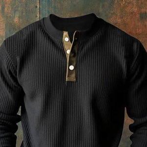 Sudadera informal de manga larga con cuello Henley y bloques de color para hombre