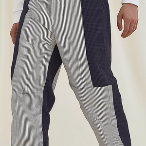 Men's Retro Casual Stitching Checkered Striped Trousers