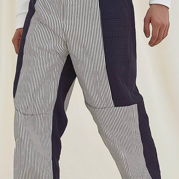Herren Retro Casual Stitching Karierte Gestreifte Hose
