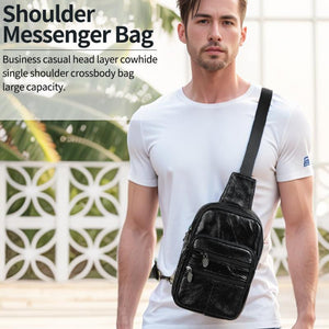 Bolso bandolera vintage informal de cuero con cremallera para hombre