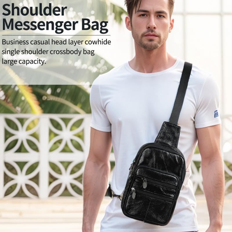 Herren Vintage Casual Leder Reißverschluss Umhängetasche Messenger Bag